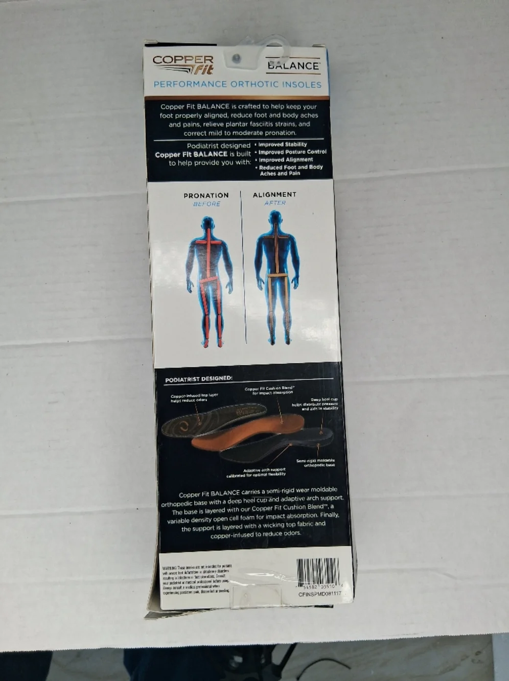 Copper Fit Balance Performance Orthotic Insoles Medium (M 8.5 - 10, W 9.5 - 11) - Picture 2 of 6